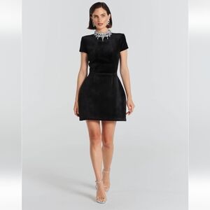 NWT NADINE MERABI ReganBlack Jewel-Neck Mini Dress, With BOX